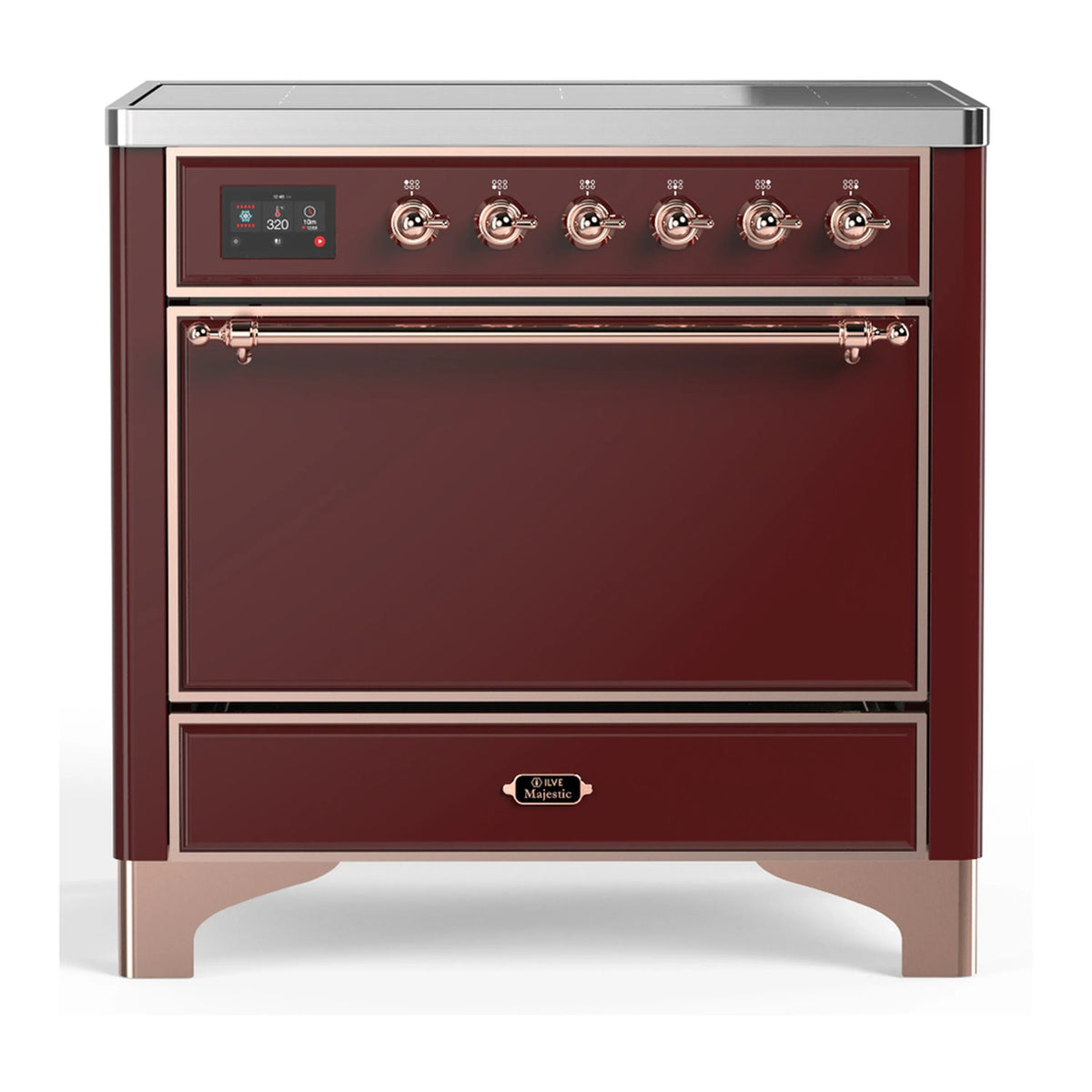 ILVE Majestic III 36-Inch Induction Range, 6 Elements, Solid Door Electric Oven, Burgundy with Copper Trim (UMIB36QNR3BUP)