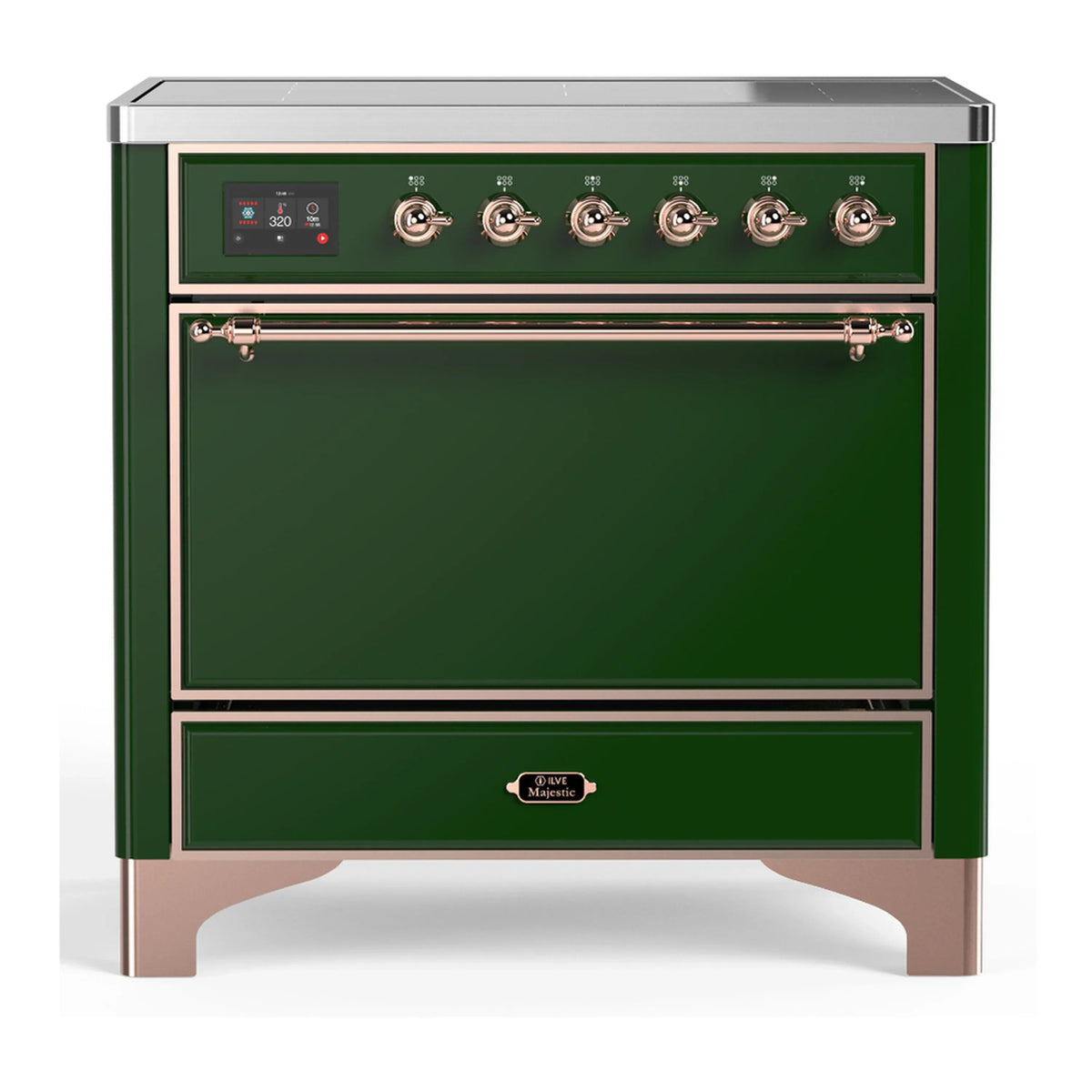 ILVE Majestic III 36-Inch Induction Range, 6 Elements, Solid Door Electric Oven, Emerald Green with Copper Trim (UMIB36QNR3EGP)