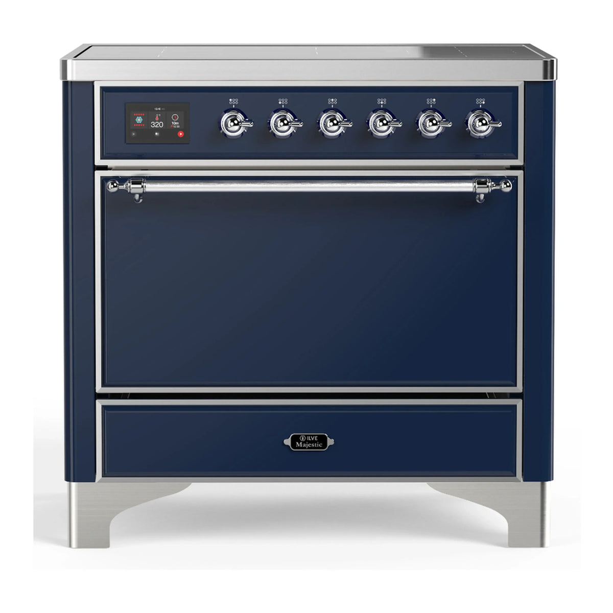 ILVE Majestic III 36-Inch Induction Range, 6 Elements, Solid Door Electric Oven, Midnight Blue with Chrome Trim (UMIB36QNR3MBC)