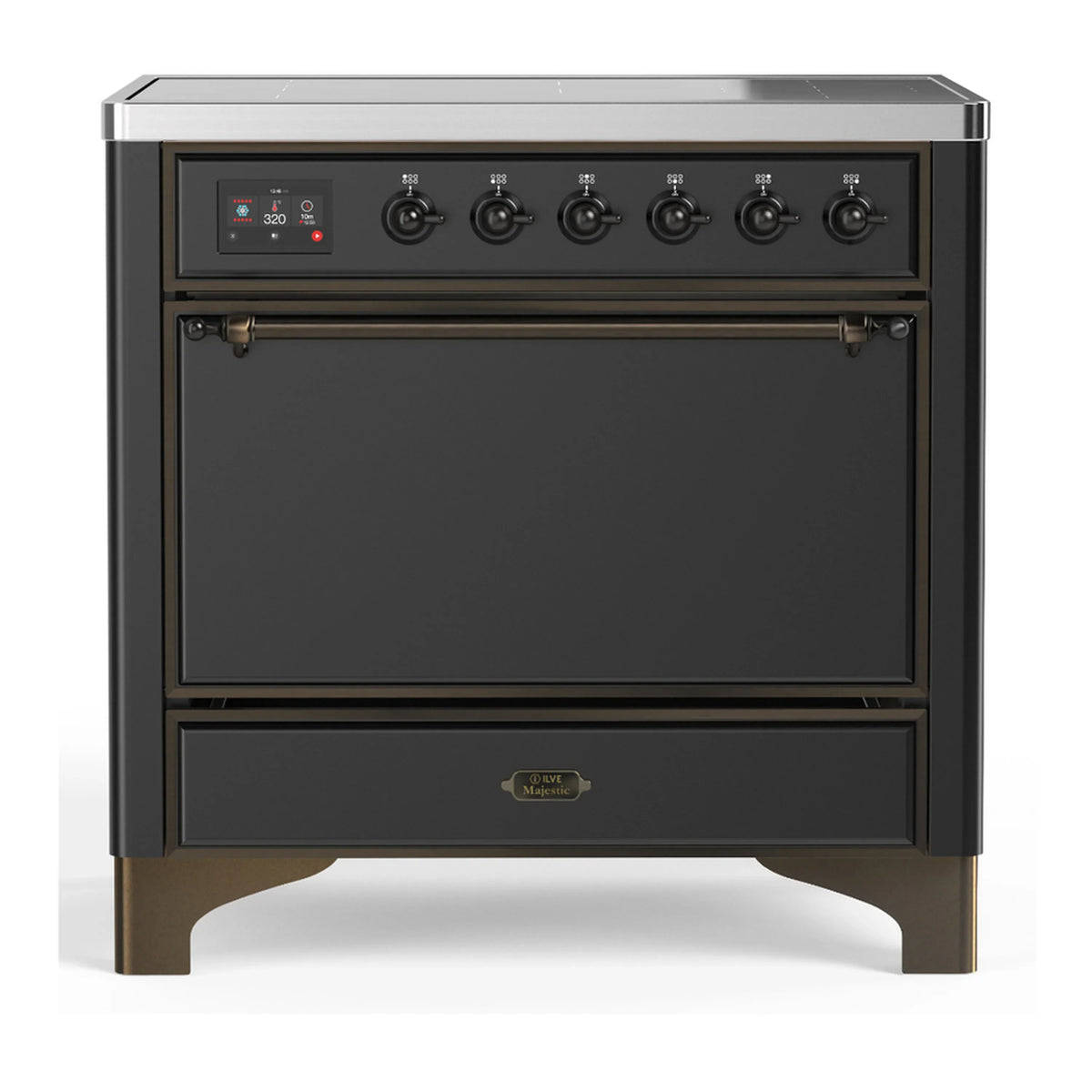 ILVE Majestic III 36-Inch Induction Range, 6 Elements, Solid Door Electric Oven, Matte Graphite with Burnished Trim (UMIB36QNR3MGB)
