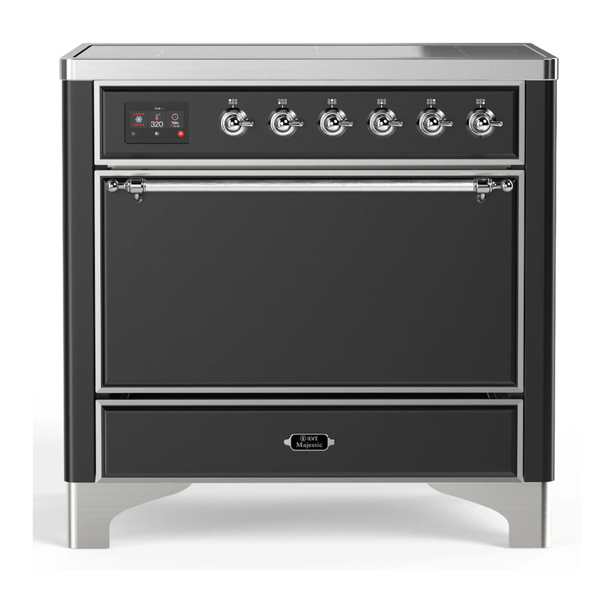 ILVE Majestic III 36-Inch Induction Range, 6 Elements, Solid Door Electric Oven, Matte Graphite with Chrome Trim (UMIB36QNR3MGC)