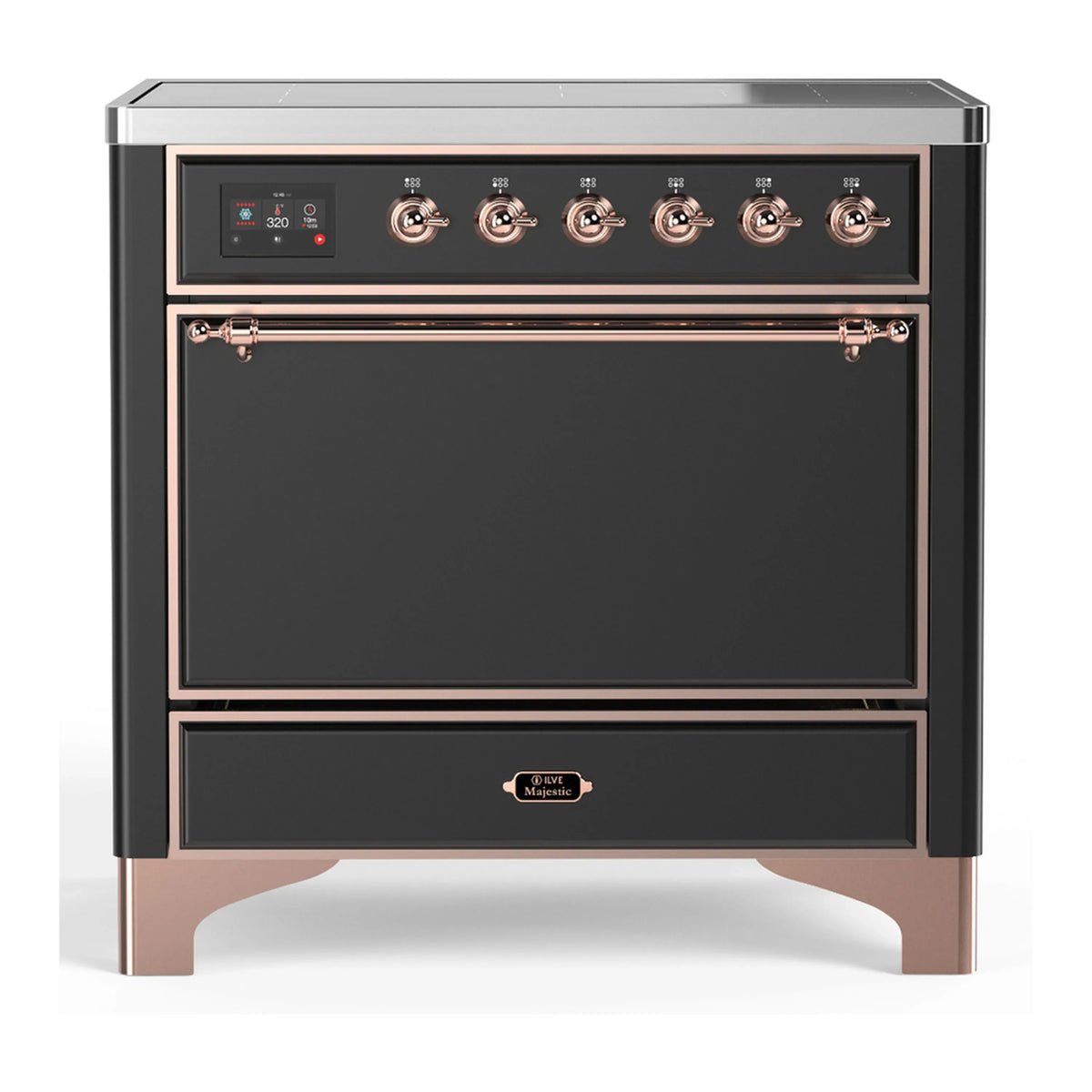 ILVE Majestic III 36-Inch Induction Range, 6 Elements, Solid Door Electric Oven, Matte Graphite with Copper Trim (UMIB36QNR3MGP)