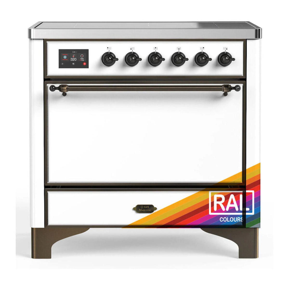 ILVE Majestic III 36-Inch Induction Range, 6 Elements, Solid Door Electric Oven, RAL with Burnished Trim (UMIB36QNR3RAB)