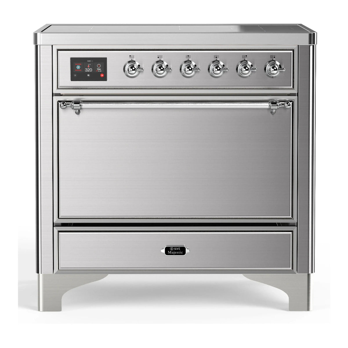 ILVE Majestic III 36-Inch Induction Range, 6 Elements, Solid Door Electric Oven, Stainless Steel with Chrome Trim (UMIB36QNR3SSC)