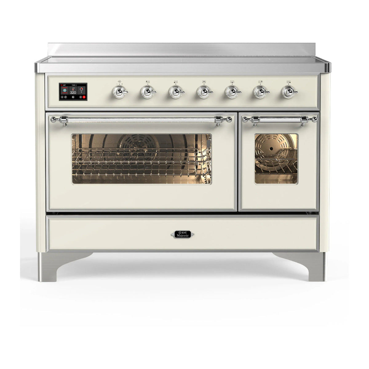 ILVE Majestic III 48-Inch Induction Range, 6 Elements, Triple Glass Door Electric Oven, Antique White with Chrome Trim (UMIB48NR3AWC)