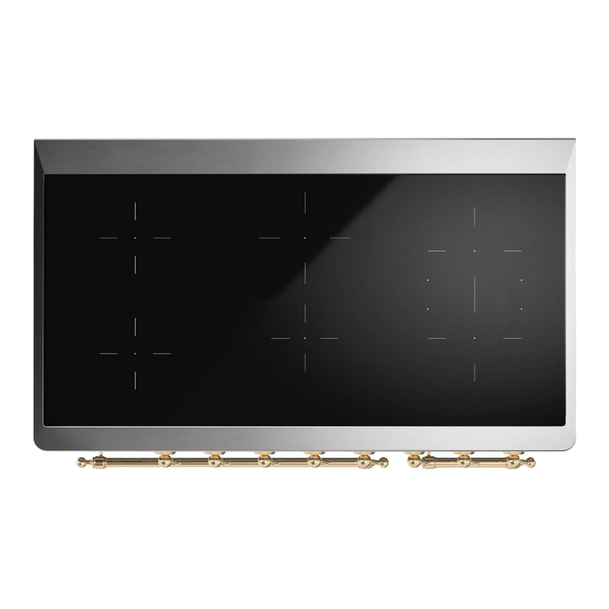 ILVE Majestic III 48-Inch Induction Range, 6 Elements, Triple Glass Door Electric Oven, Glossy Black with Brass Trim (UMIB48NR3BKG)