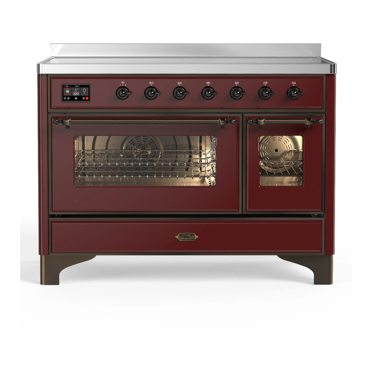 ILVE Majestic III 48-Inch Induction Range, 6 Elements, Triple Glass Door Electric Oven, Burgundy with Burnished Trim (UMIB48NR3BUB)