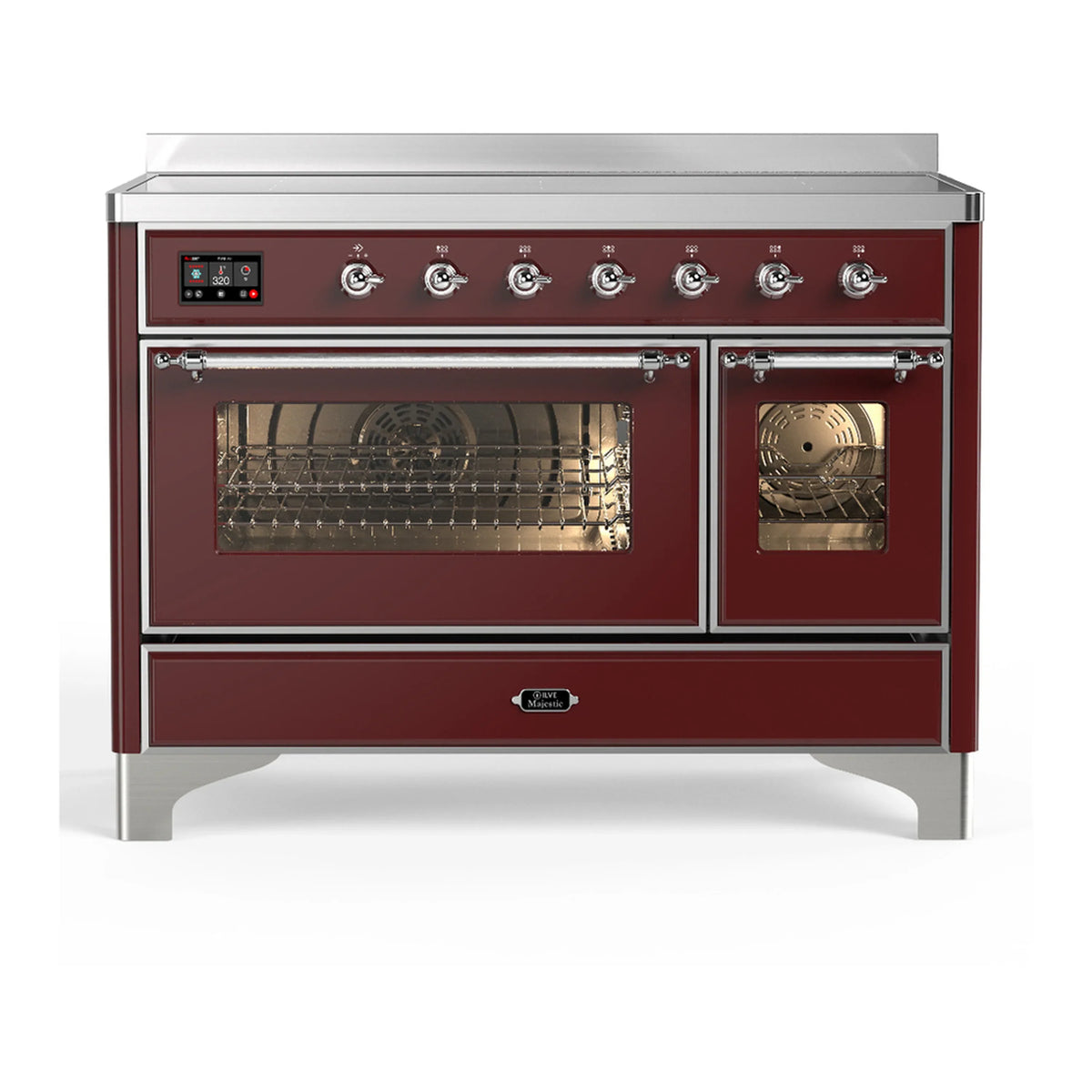 ILVE Majestic III 48-Inch Induction Range, 6 Elements, Triple Glass Door Electric Oven, Burgundy with Chrome Trim (UMIB48NR3BUC)