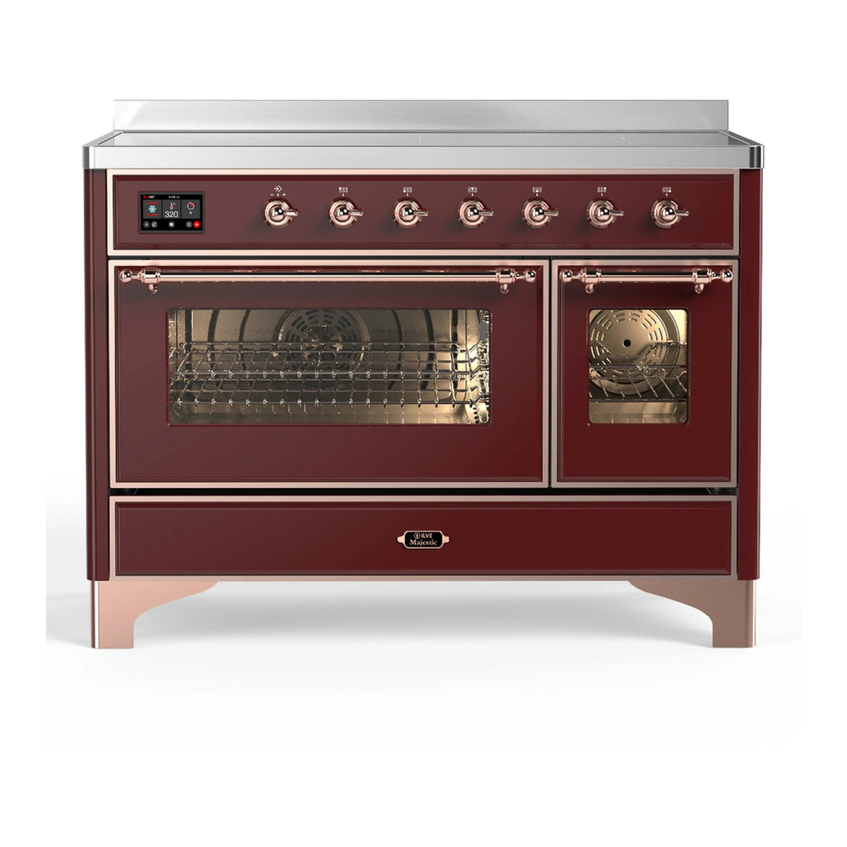 ILVE Majestic III 48-Inch Induction Range, 6 Elements, Triple Glass Door Electric Oven, Burgundy with Copper Trim (UMIB48NR3BUP)