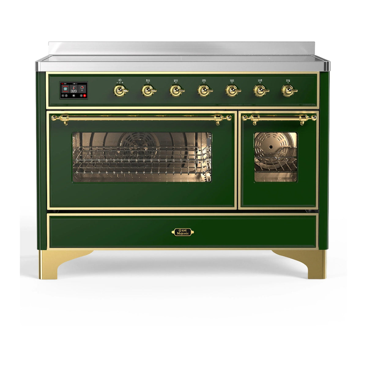 ILVE Majestic III 48-Inch Induction Range, 6 Elements, Triple Glass Door Electric Oven, Emerald Green with Brass Trim (UMIB48NR3EGG)