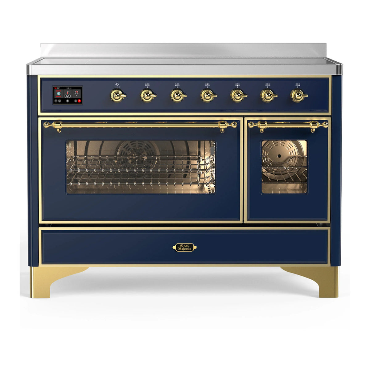ILVE Majestic III 48-Inch Induction Range, 6 Elements, Triple Glass Door Electric Oven, Midnight Blue with Brass Trim (UMIB48NR3MBG)