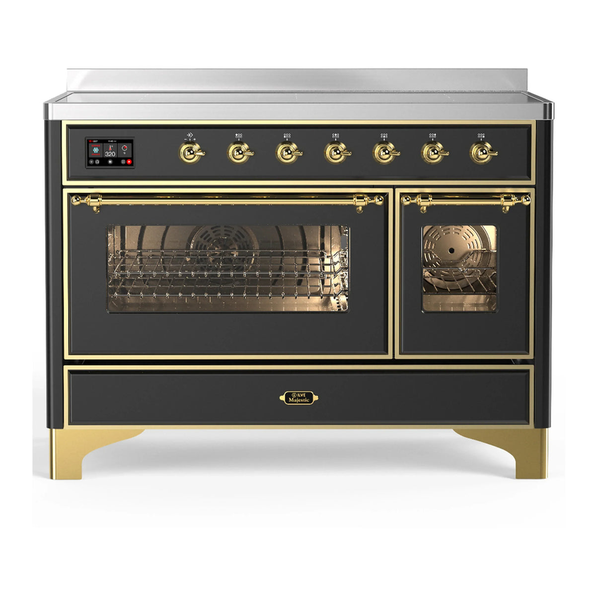 ILVE Majestic III 48-Inch Induction Range, 6 Elements, Triple Glass Door Electric Oven, Matte Graphite with Brass Trim (UMIB48NR3MGG)