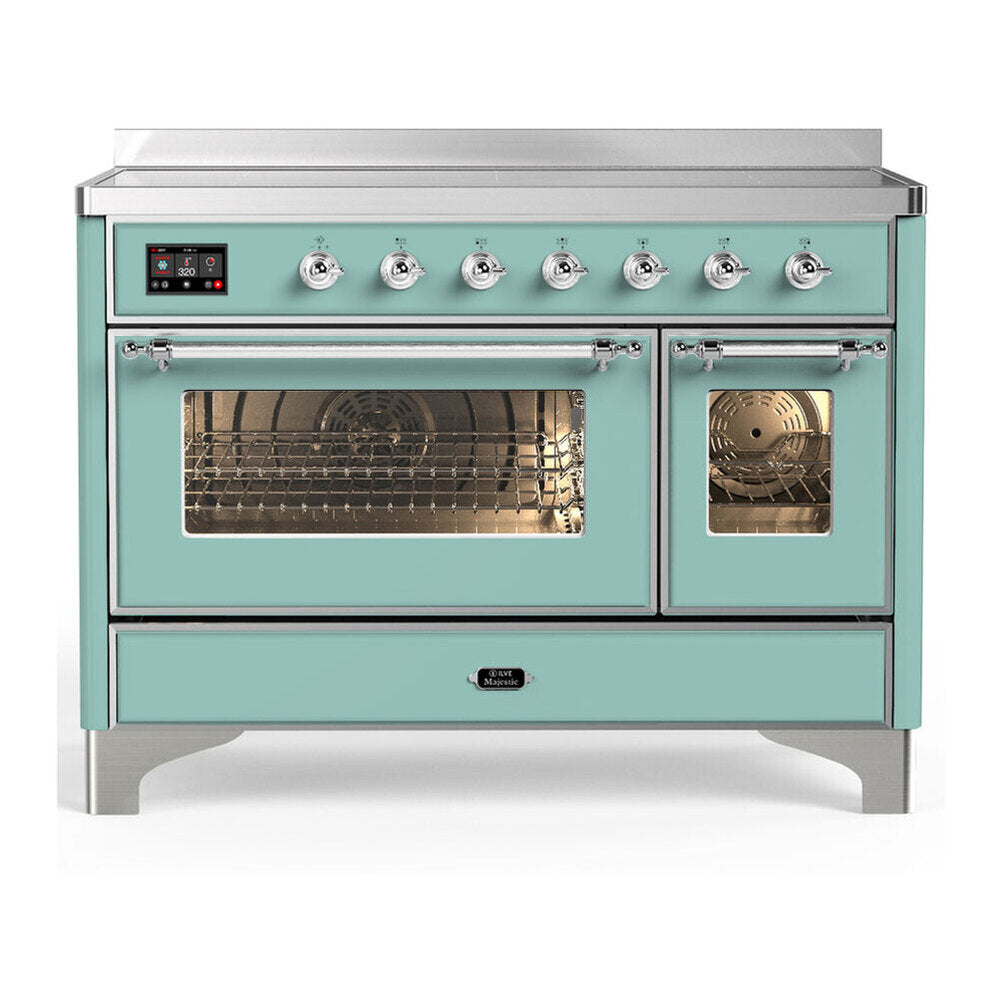 ILVE Majestic III 48-Inch Induction Range, 6 Elements, Triple Glass Door Electric Oven, Mediterranean Mint with Chrome Trim (UMIB48NR3MMC)