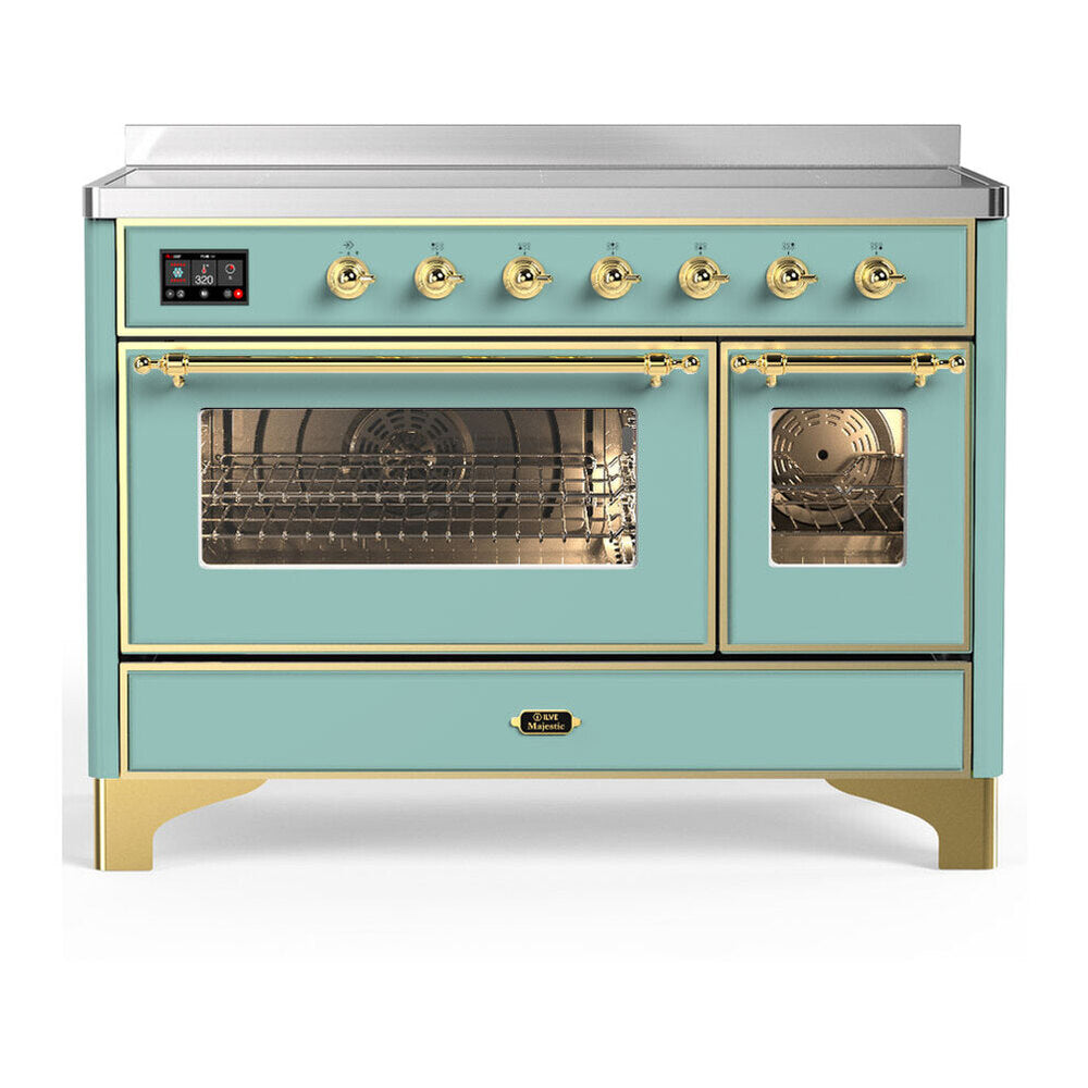 ILVE Majestic III 48-Inch Induction Range, 6 Elements, Triple Glass Door Electric Oven, Mediterranean Mint with Brass Trim (UMIB48NR3MMG)