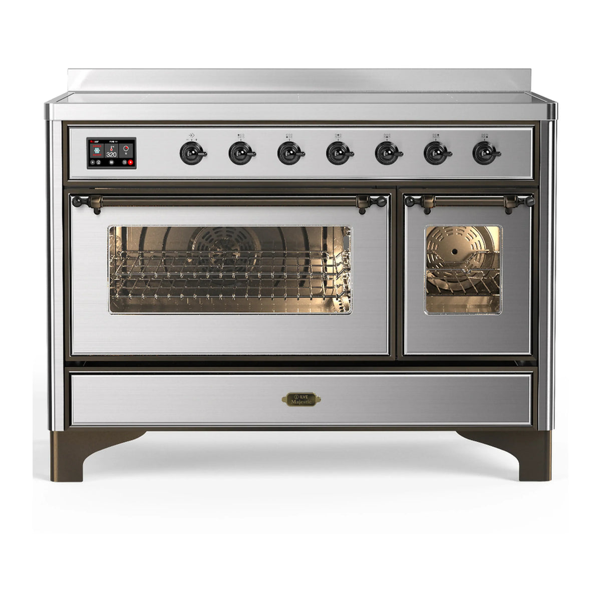 ILVE Majestic III 48-Inch Induction Range, 6 Elements, Triple Glass Door Electric Oven, Stainless Steel with Burnished Trim (UMIB48NR3SSB)