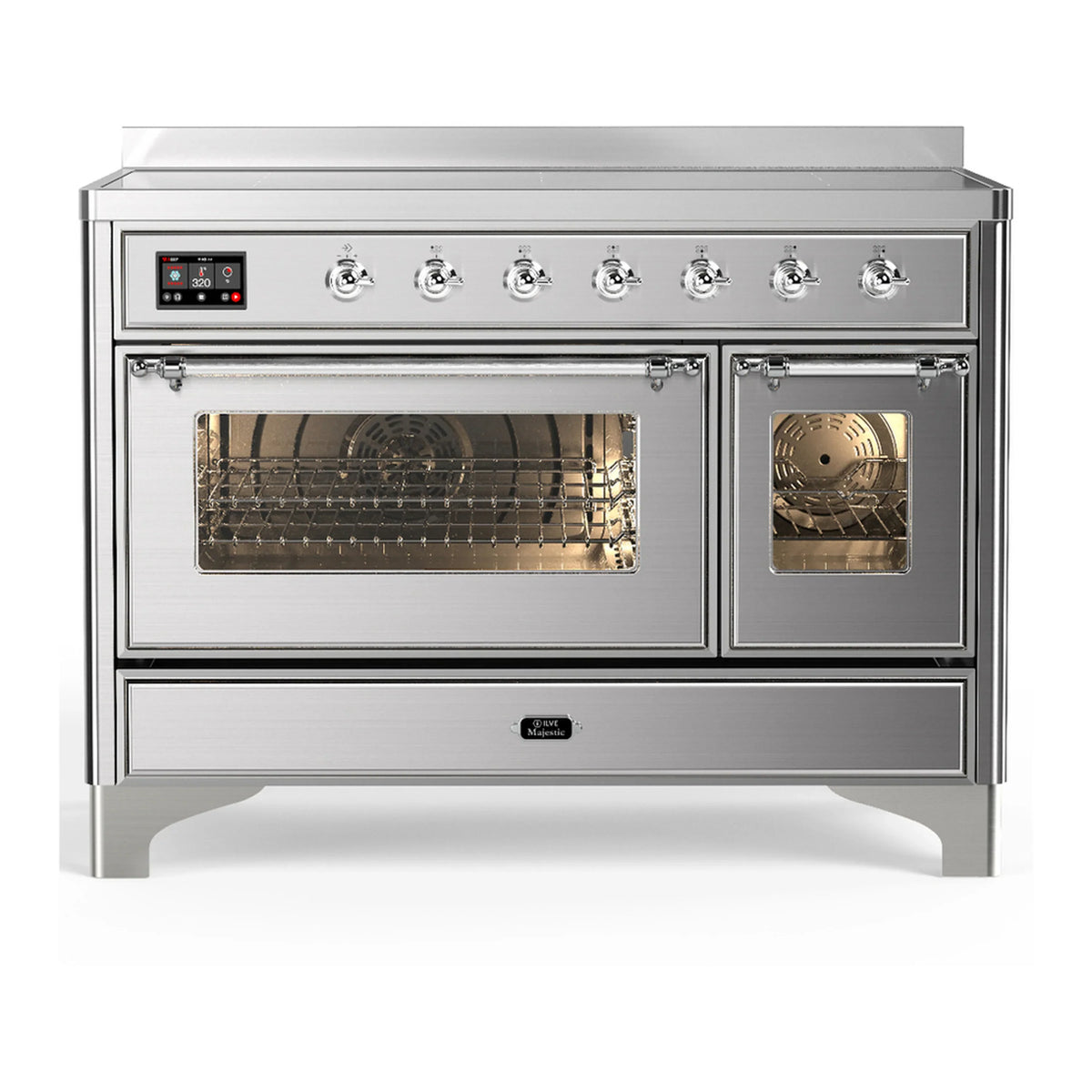 ILVE Majestic III 48-Inch Induction Range, 6 Elements, Triple Glass Door Electric Oven, Stainless Steel with Chrome Trim (UMIB48NR3SSC)