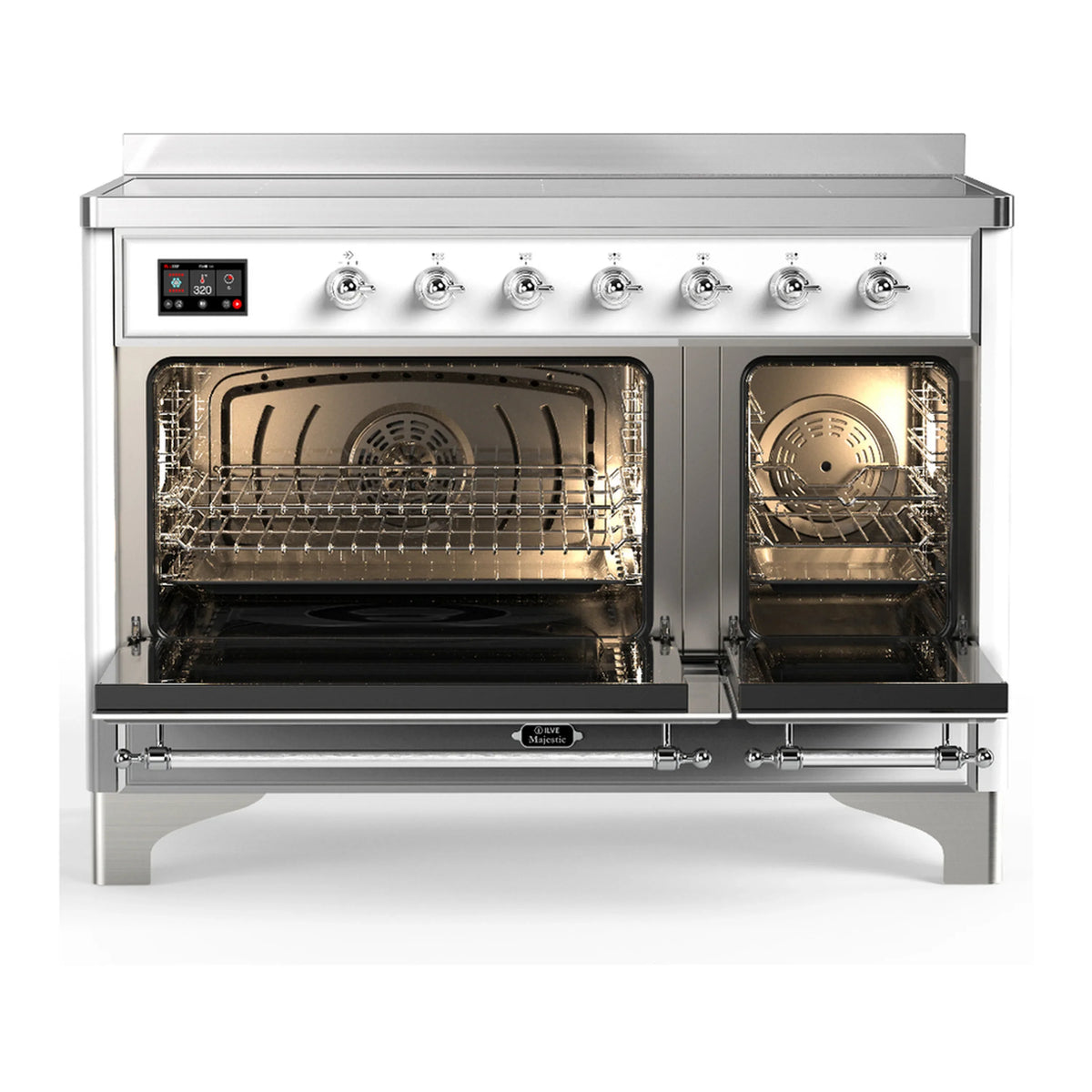 ILVE Majestic III 48-Inch Induction Range with 6 Induction Elements and Triple Glass Door Electric Oven in White with Chrome Trim (UMIB48NR3WHC)