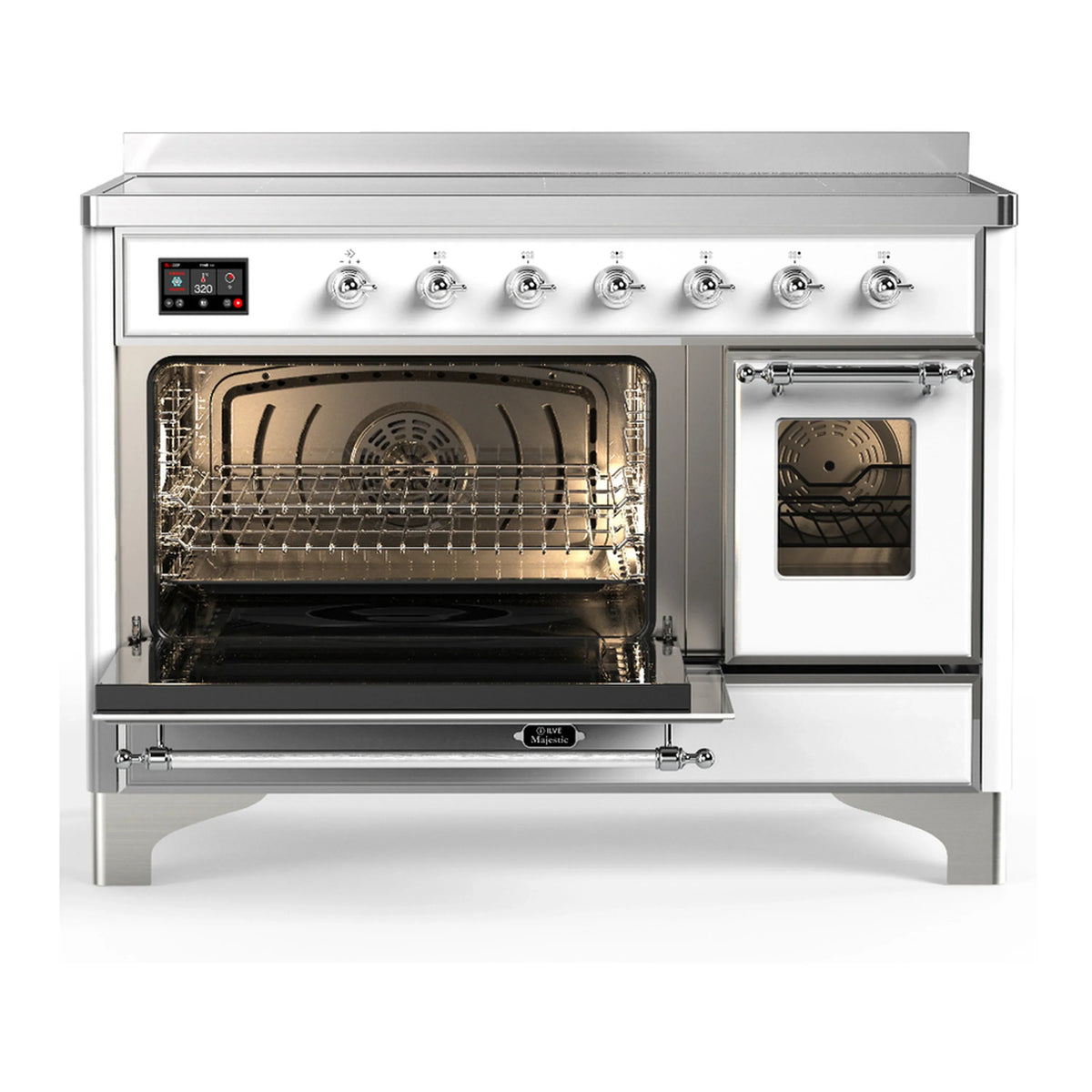 ILVE Majestic III 48-Inch Induction Range with 6 Induction Elements and Triple Glass Door Electric Oven in White with Chrome Trim (UMIB48NR3WHC)