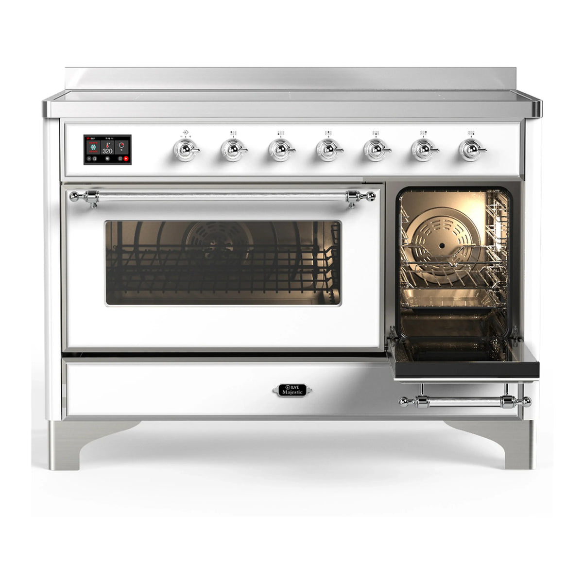 ILVE Majestic III 48-Inch Induction Range with 6 Induction Elements and Triple Glass Door Electric Oven in White with Chrome Trim (UMIB48NR3WHC)