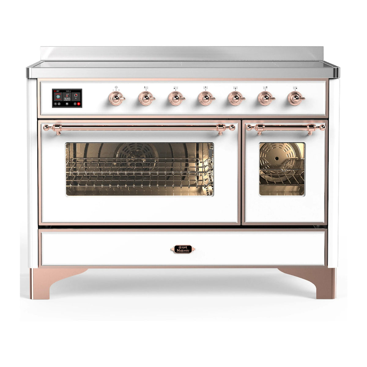 ILVE Majestic III 48-Inch Induction Range, 6 Elements, Triple Glass Door Electric Oven, White with Copper Trim (UMIB48NR3WHP)