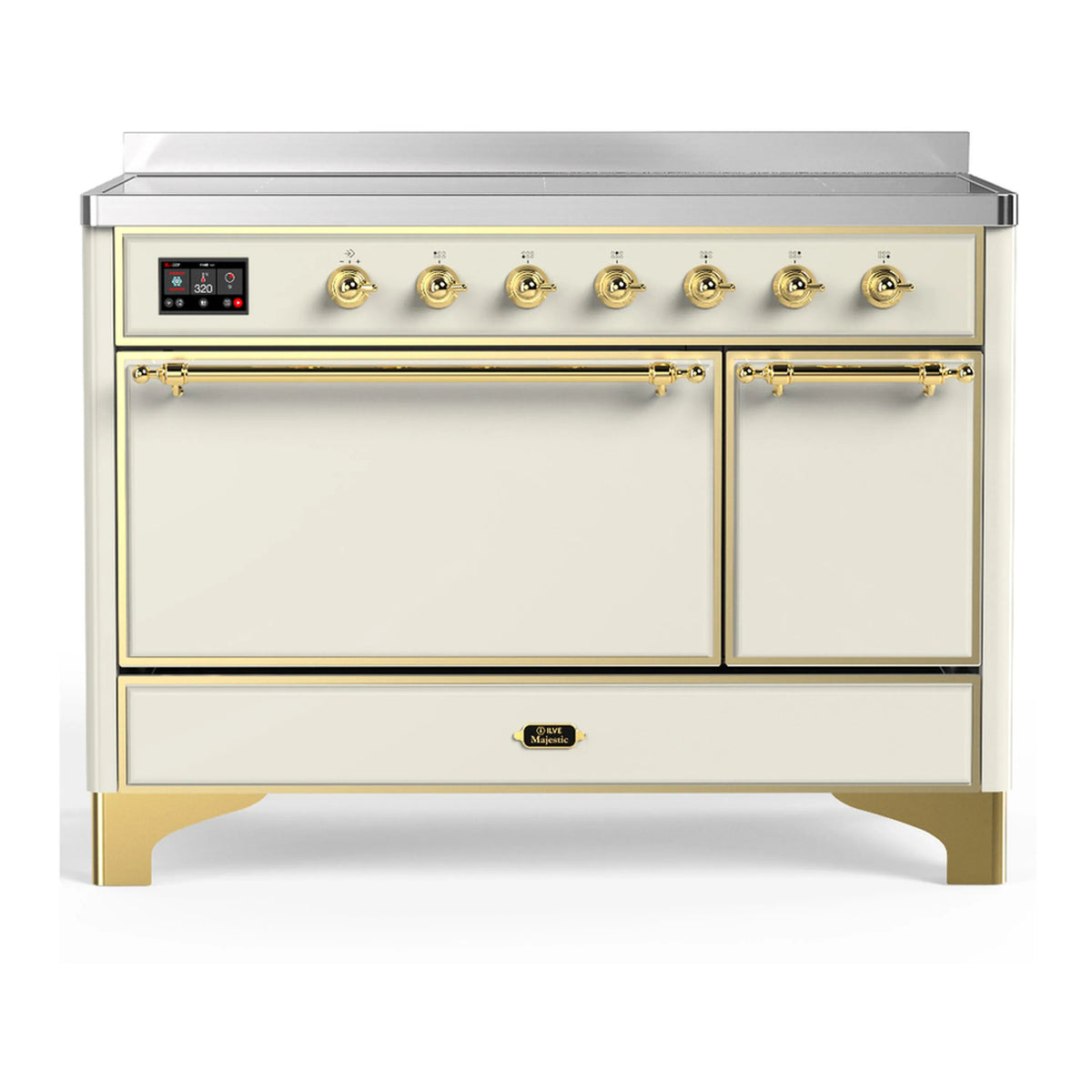 ILVE Majestic III 48-Inch Induction Range, 6 Induction Elements, Solid Door Electric Oven, Antique White with Brass Trim (UMIB48QNR3AWG)