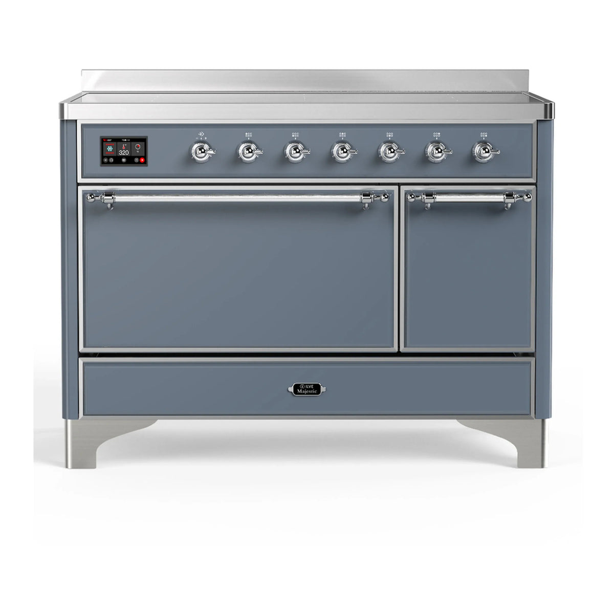 ILVE Majestic III 48-Inch Induction Range, 6 Elements, Solid Door Electric Oven, Blue Grey with Chrome Trim (UMIB48QNR3BGC)
