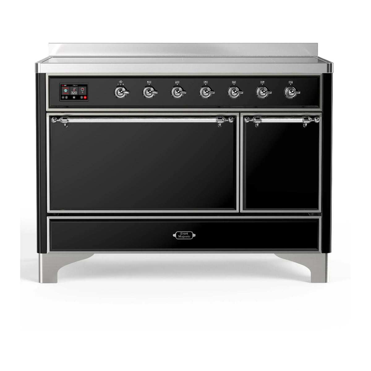 ILVE Majestic III 48-Inch Induction Range, 6 Elements, Solid Door Electric Oven, Glossy Black with Chrome Trim (UMIB48QNR3BKC)