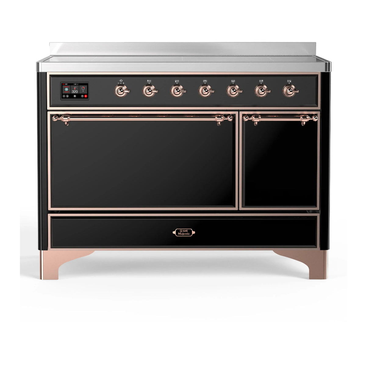 ILVE Majestic III 48-Inch Induction Range, 6 Elements, Solid Door Electric Oven, Glossy Black with Copper Trim (UMIB48QNR3BKP)