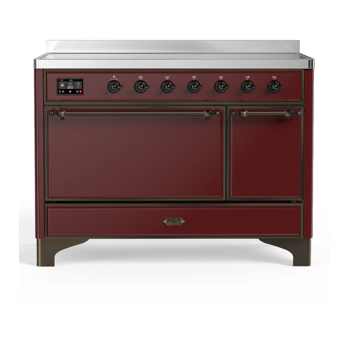 ILVE Majestic III 48-Inch Induction Range, 6 Elements, Solid Door Electric Oven, Burgundy with Burnished Trim (UMIB48QNR3BUB)