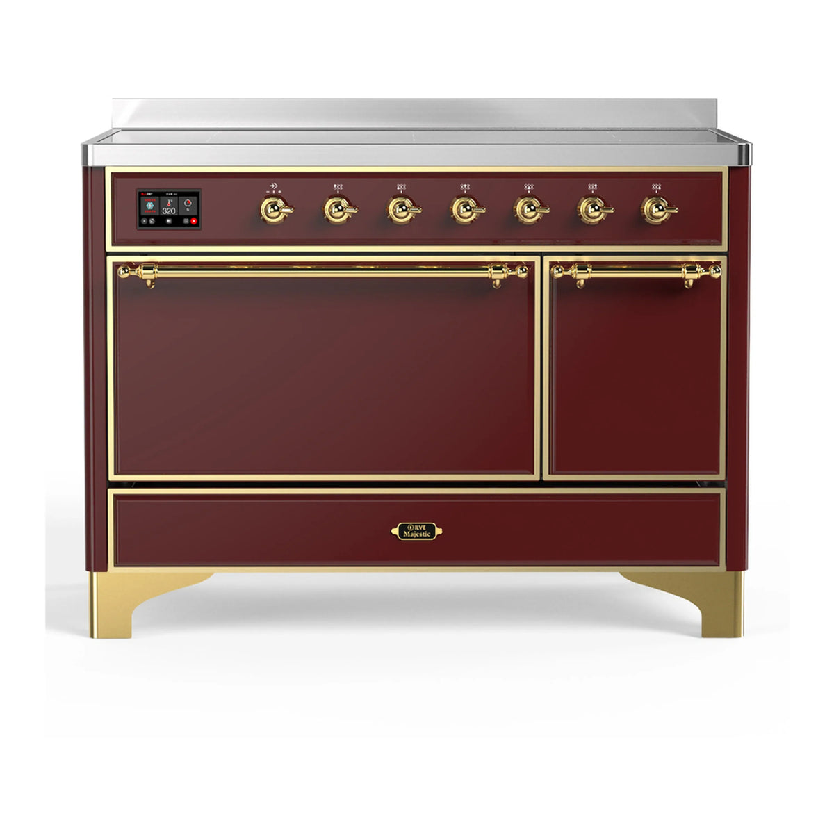 ILVE Majestic III 48-Inch Induction Range, 6 Elements, Solid Door Electric Oven, Burgundy with Brass Trim (UMIB48QNR3BUG)