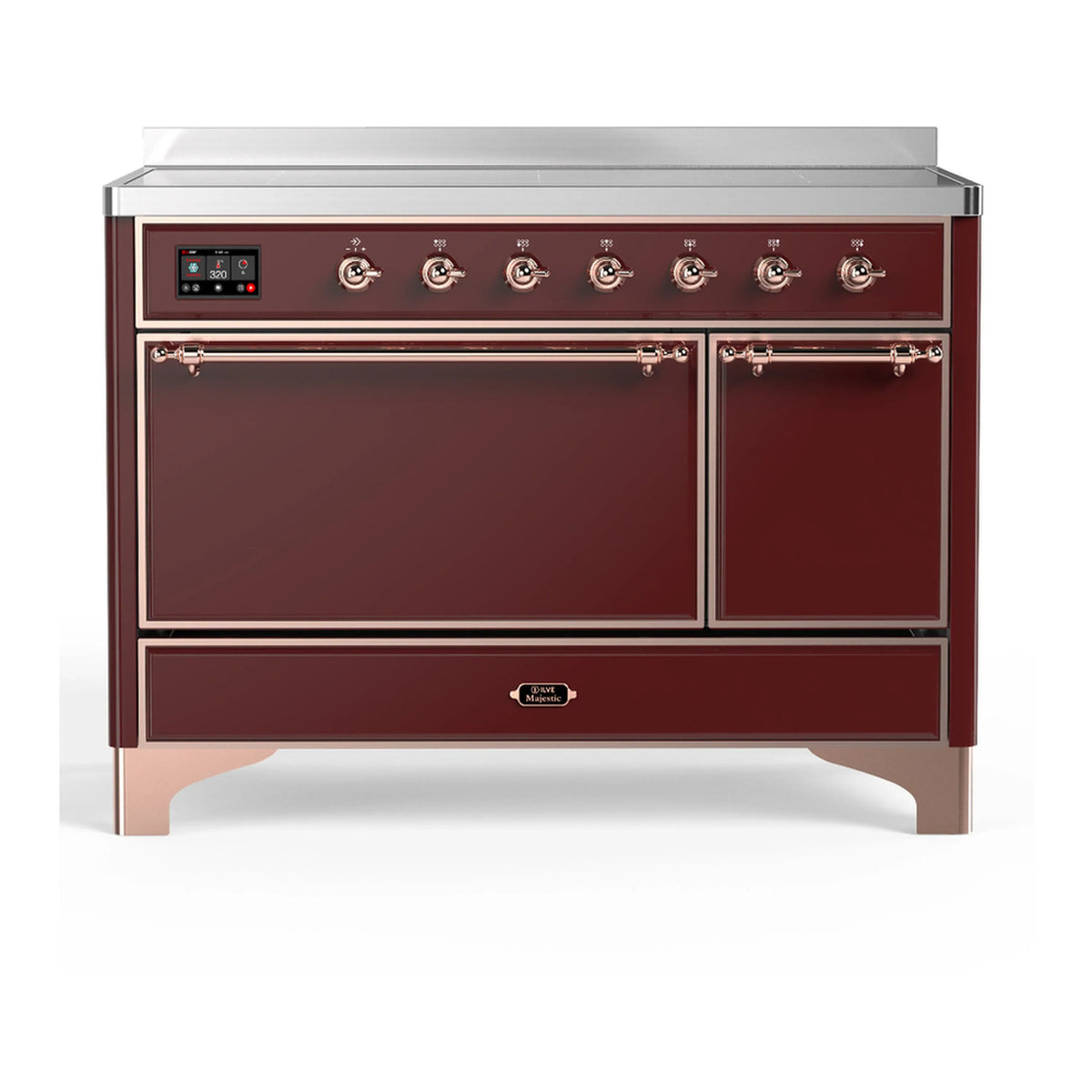 ILVE Majestic III 48-Inch Induction Range, 6 Elements, Solid Door Electric Oven, Burgundy with Copper Trim (UMIB48QNR3BUP)