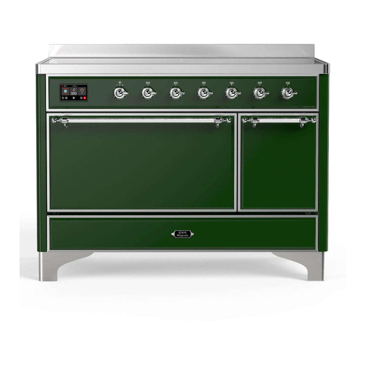 ILVE Majestic III 48-Inch Induction Range, 6 Elements, Solid Door Electric Oven, Emerald Green with Chrome Trim (UMIB48QNR3EGC)