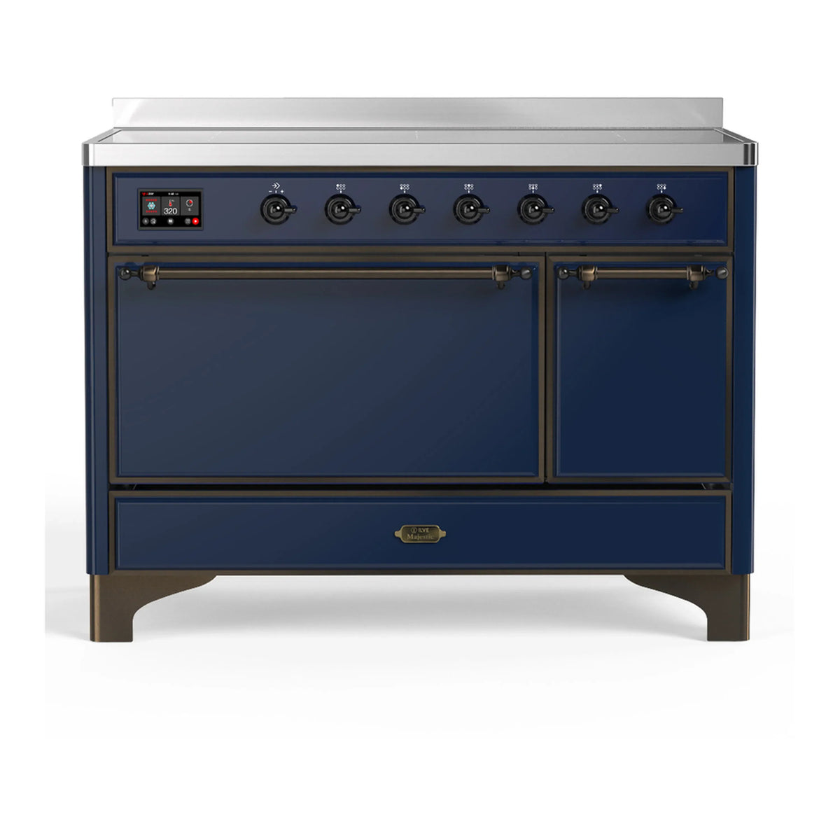 ILVE Majestic III 48-Inch Induction Range, 6 Elements, Solid Door Electric Oven, Midnight Blue with Burnished Trim (UMIB48QNR3MBB)
