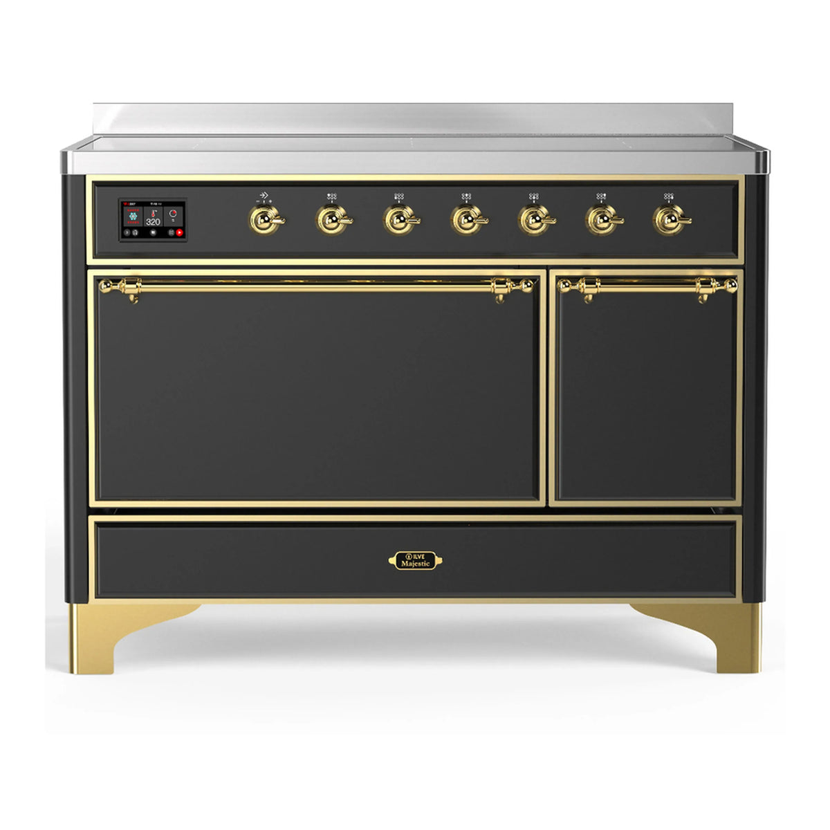 ILVE Majestic III 48-Inch Induction Range, 6 Elements, Solid Door Electric Oven, Matte Graphite with Brass Trim (UMIB48QNR3MGG)