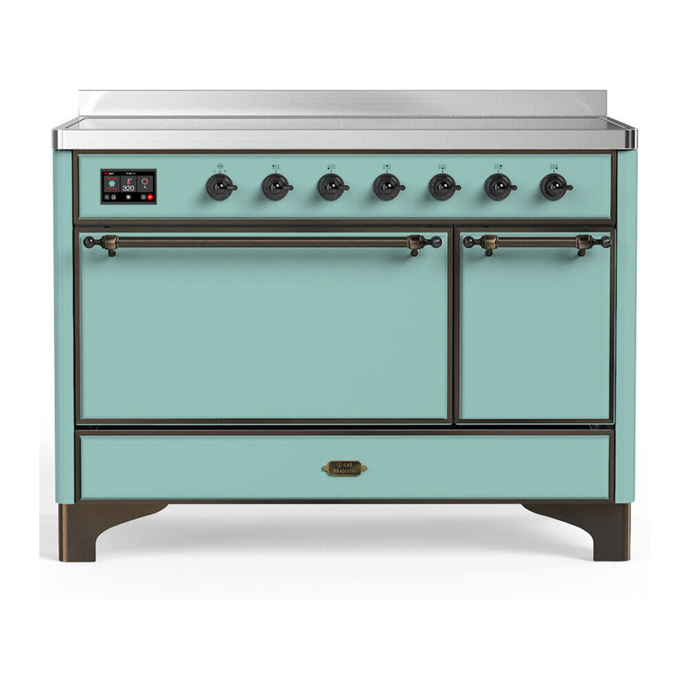 ILVE Majestic III 48-Inch Induction Range, 6 Elements, Solid Door Electric Oven, Mediterranean Mint with Burnished Trim (UMIB48QNR3MMB)