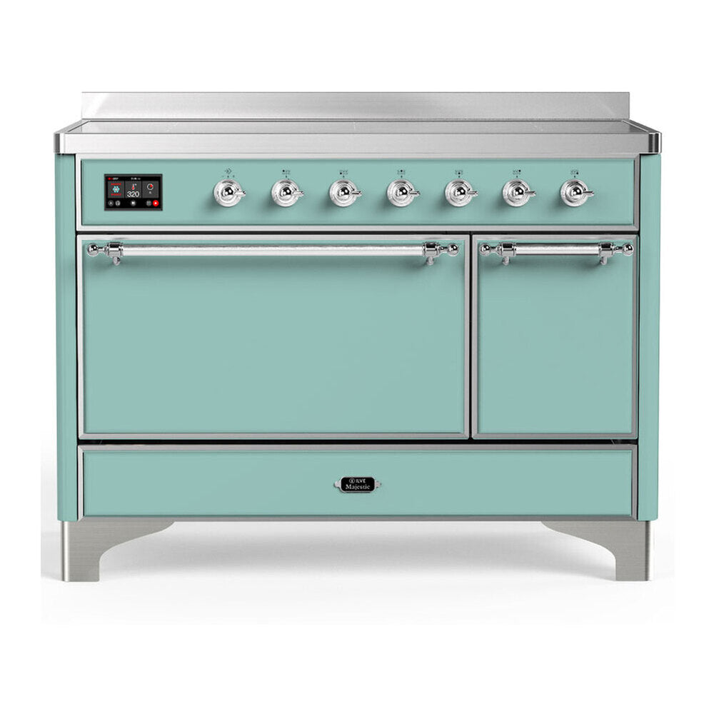 ILVE Majestic III 48-Inch Induction Range, 6 Elements, Solid Door Electric Oven, Mediterranean Mint with Chrome Trim (UMIB48QNR3MMC)