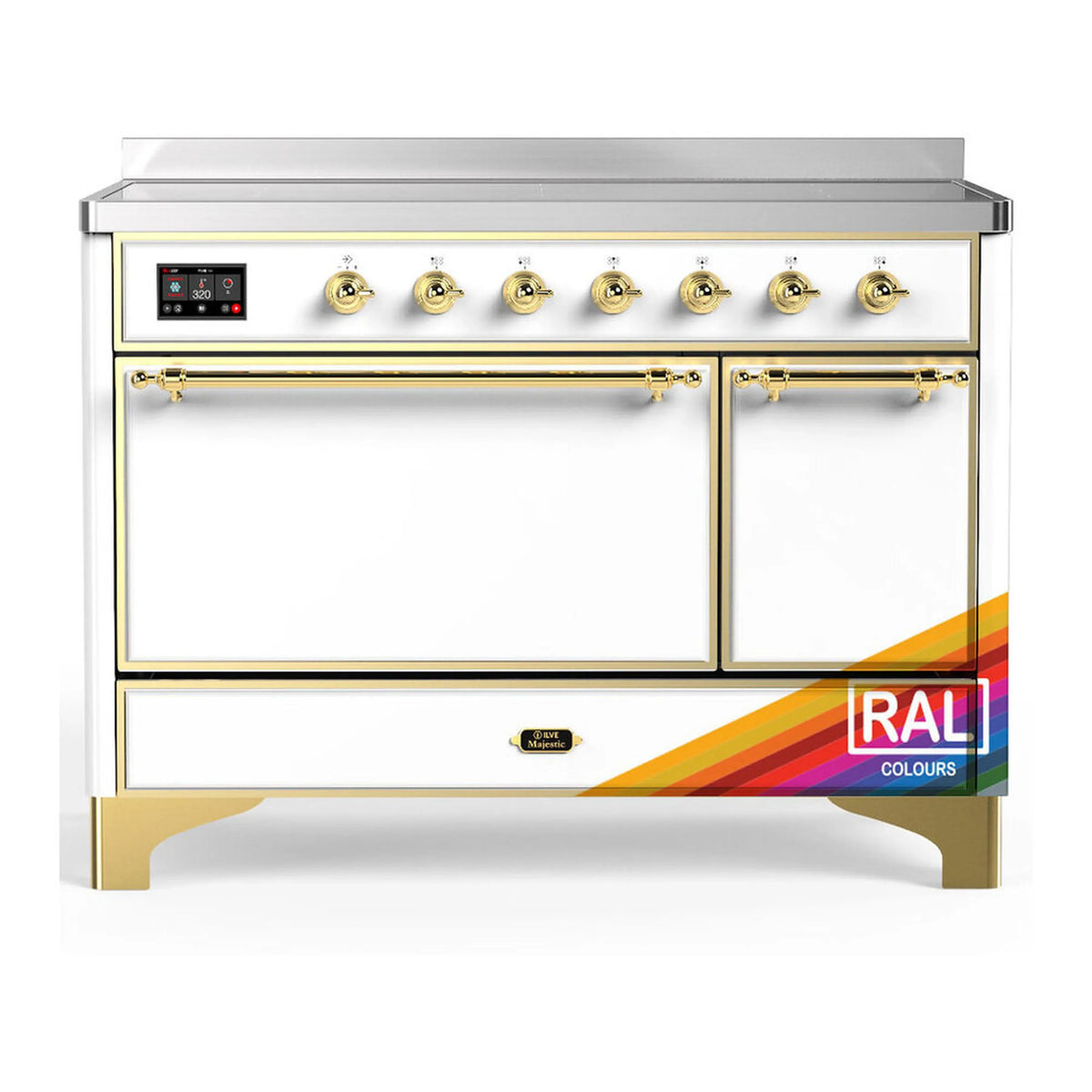ILVE Majestic III 48-Inch Induction Range, 6 Elements, Solid Door Electric Oven, RAL with Brass Trim (UMIB48QNR3RAG)