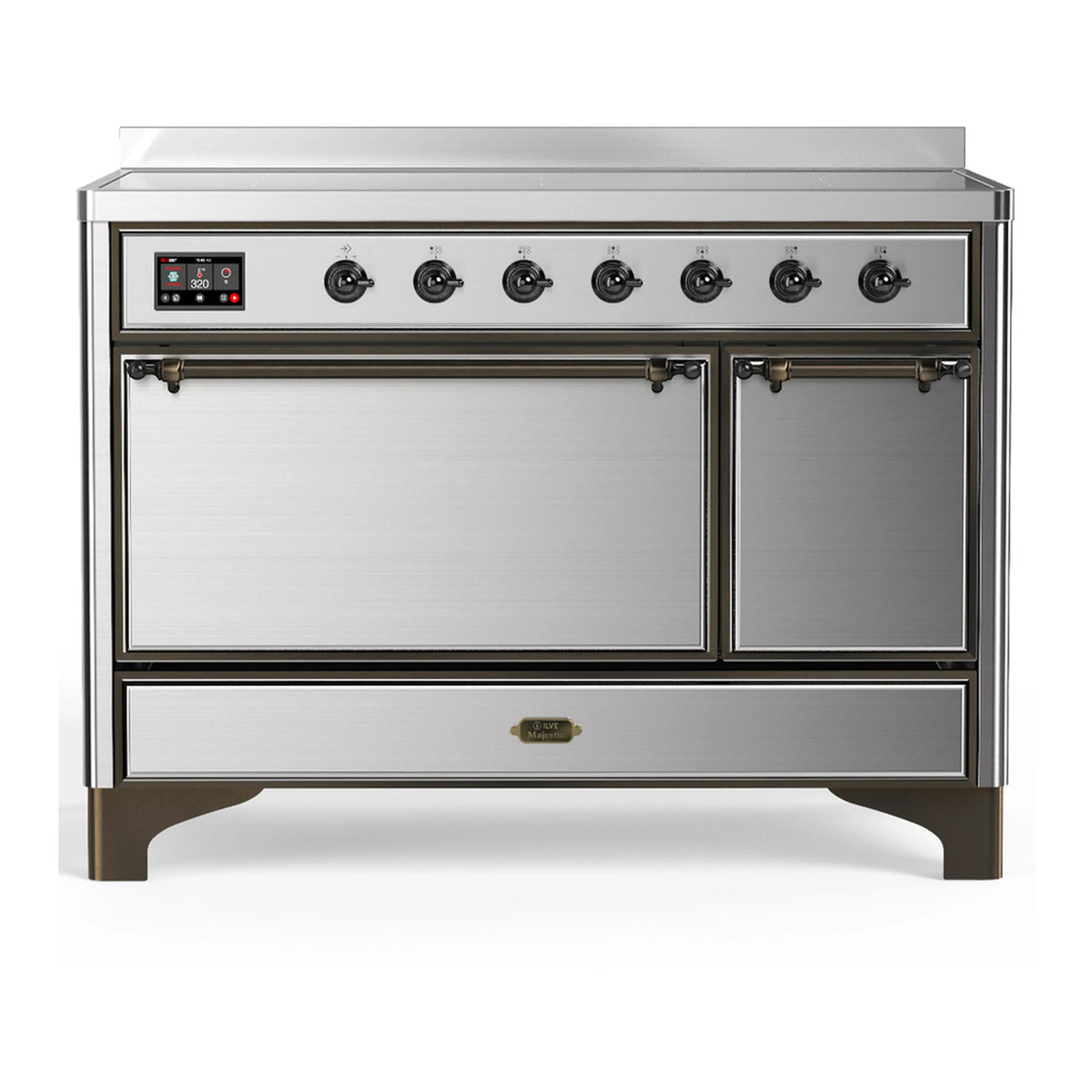 ILVE Majestic III 48-Inch Induction Range, 6 Elements, Solid Door Electric Oven, Stainless Steel with Burnished Trim (UMIB48QNR3SSB)