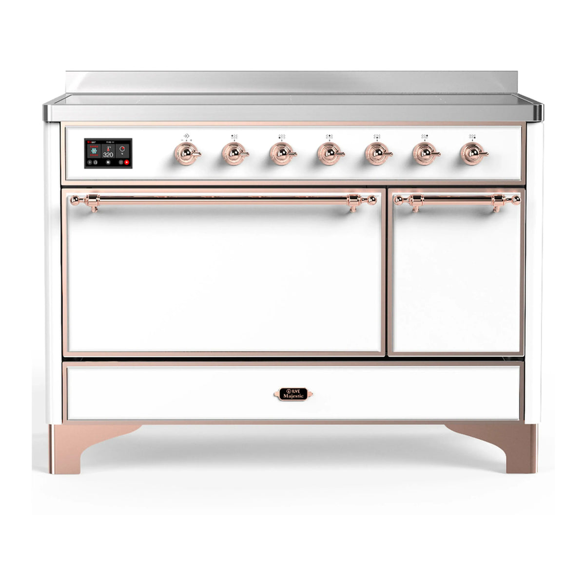 ILVE Majestic III 48-Inch Induction Range, 6 Elements, Solid Door Electric Oven, White with Copper Trim (UMIB48QNR3WHP)