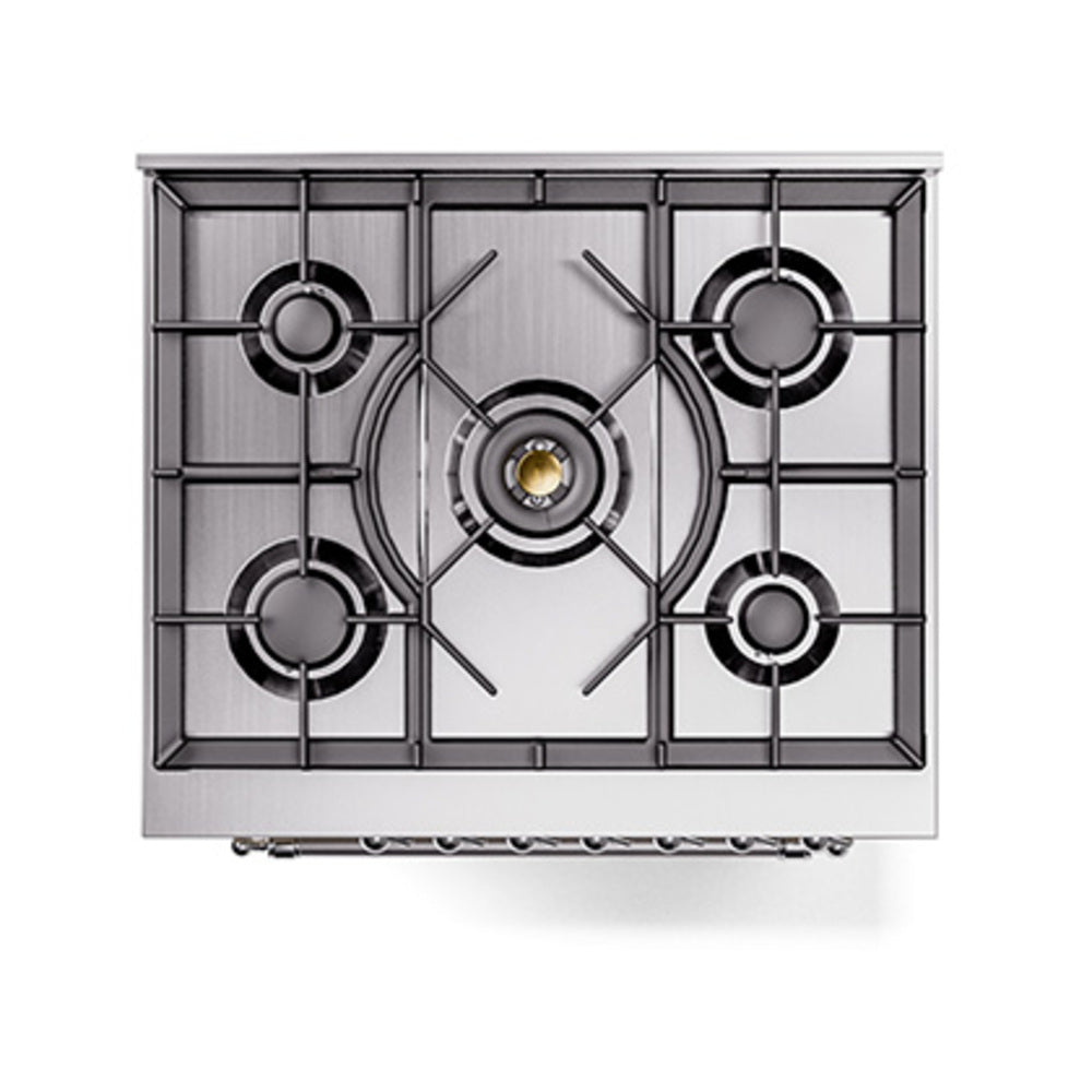 ILVE Nostalgie II Noblesse 30-Inch Natural Gas Dual Fuel Range with Triple Glass Door in Antique White with Chrome Trim (UN30NMPAWC)