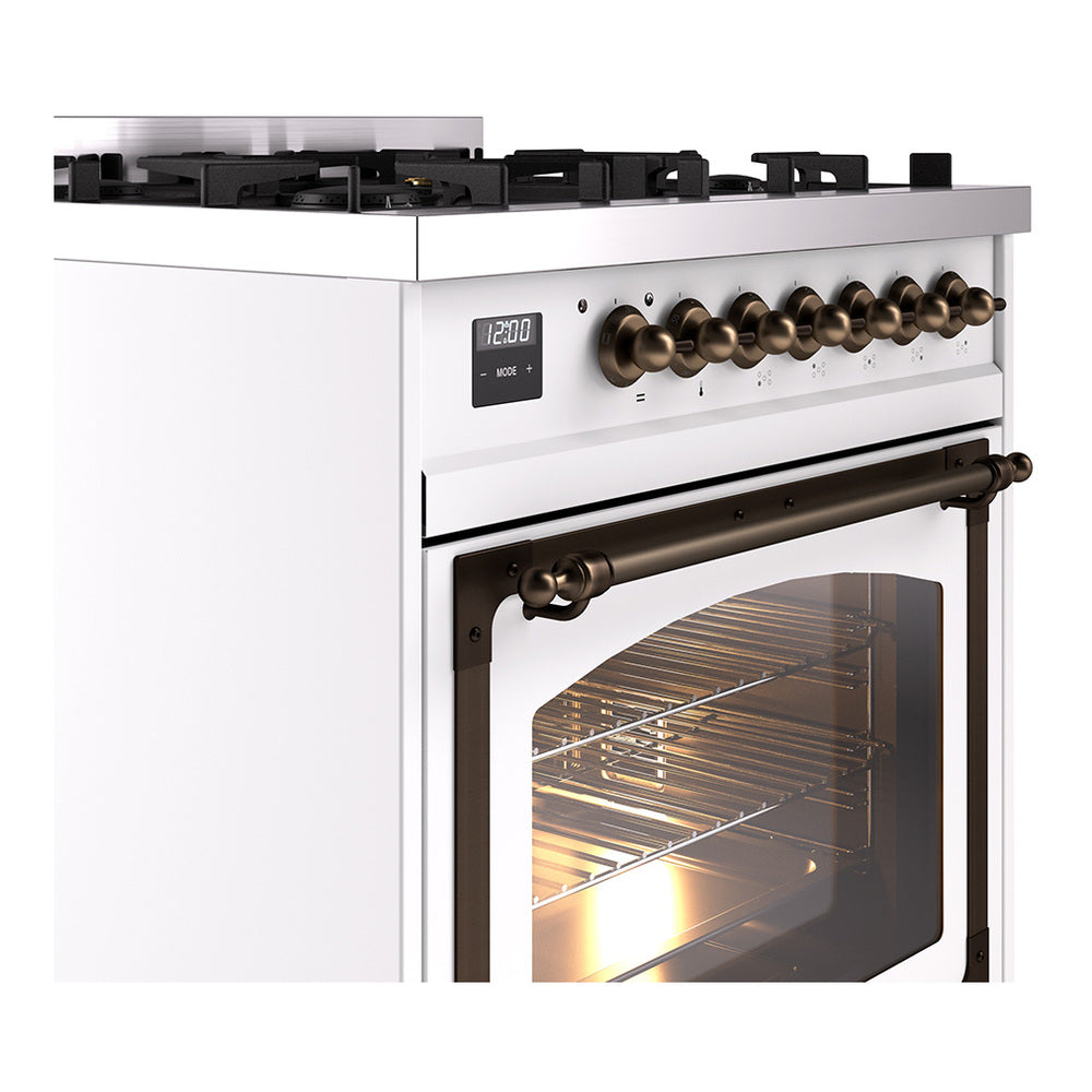 ILVE Nostalgie II Noblesse 30-Inch Propane Gas Dual Fuel Range with Triple Glass Door in Custom RAL with Burnished Bronze Trim (UN30NMPRABLP)