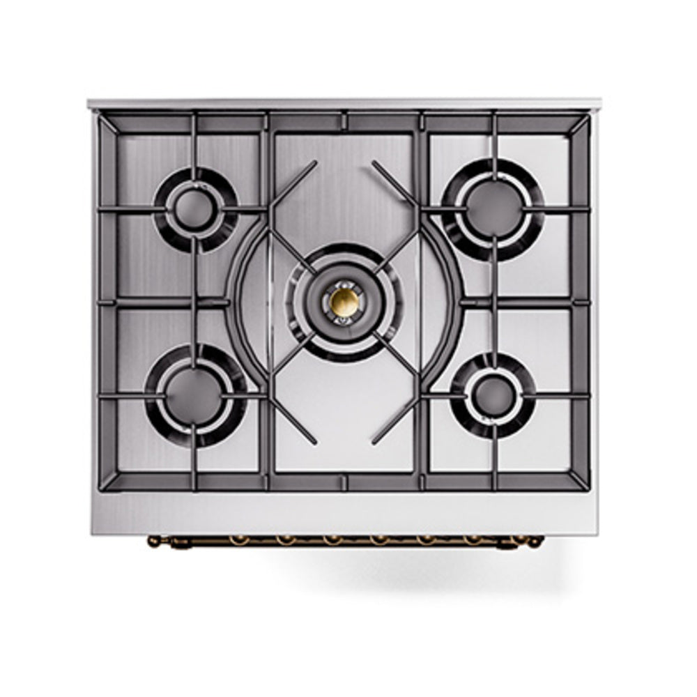 ILVE Nostalgie II Noblesse 30-Inch Propane Gas Dual Fuel Range with Triple Glass Door in Custom RAL with Burnished Bronze Trim (UN30NMPRABLP)