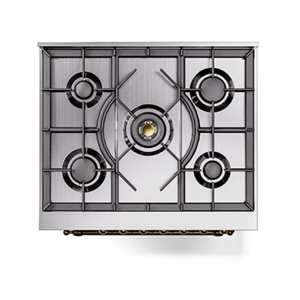 ILVE Nostalgie II Noblesse 30-Inch Propane Gas Dual Fuel Range with Triple Glass Door in Stainless Steel with Burnished Bronze Trim (UN30NMPSSBLP)