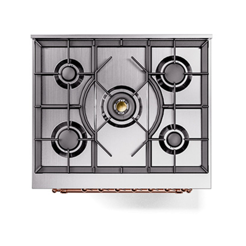 ILVE Nostalgie II Noblesse 30-Inch Propane Gas Dual Fuel Range with Triple Glass Door in White with Copper Trim (UN30NMPWHPLP)