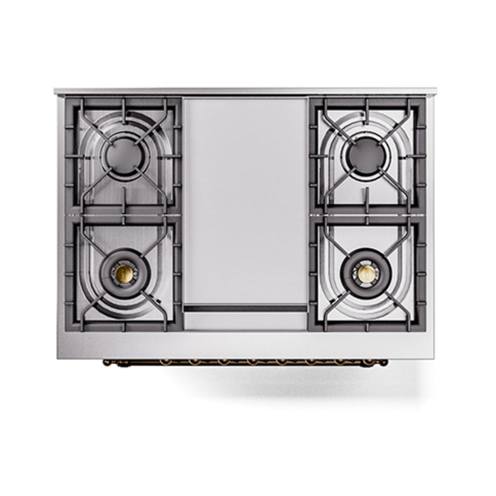 ILVE Nostalgie II Noblesse 36-Inch Natural Gas Dual Fuel Range and Triple Glass Door in Blue Grey with Burnished Bronze Trim (UN36FNMPBGB)