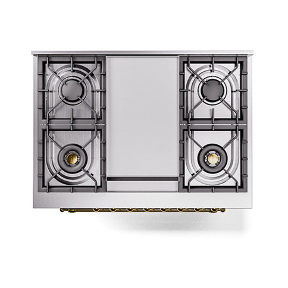 ILVE Nostalgie II Noblesse 36-Inch Natural Gas Dual Fuel Range and Triple Glass Door in Glossy Black with Brass Trim (UN36FNMPBKG)