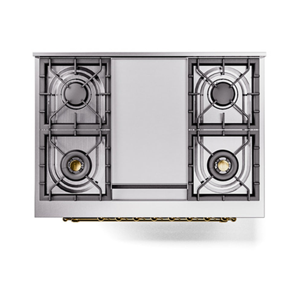 ILVE Nostalgie II Noblesse 36-Inch Natural Gas Dual Fuel Range and Triple Glass Door in Midnight Blue with Brass Trim (UN36FNMPMBG)