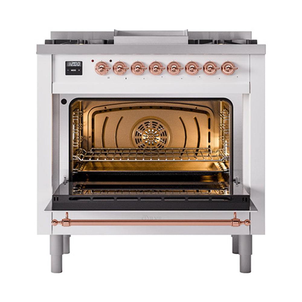 ILVE Nostalgie II Noblesse 36-Inch Natural Gas Dual Fuel Range and Triple Glass Door in Custom RAL with Copper Trim (UN36FNMPRAP)