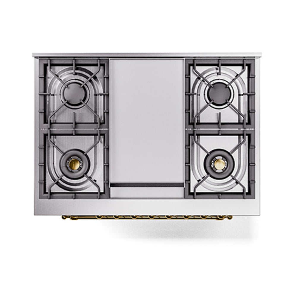 ILVE Nostalgie II Noblesse 36-Inch Natural Gas Dual Fuel Range and Triple Glass Door in Stainless Steel with Brass Trim (UN36FNMPSSG)