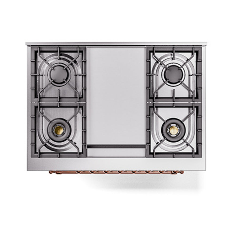 ILVE Nostalgie II Noblesse 36-Inch Natural Gas Dual Fuel Range and Triple Glass Door in Stainless Steel with Copper Trim (UN36FNMPSSP)